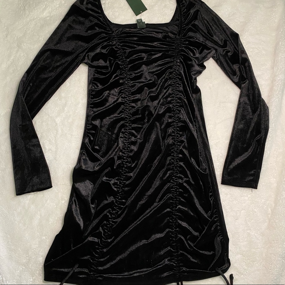 TARGET BRAND WILD FABLE Black Velvet Ruched Long Sleeve Dress Sz: Large